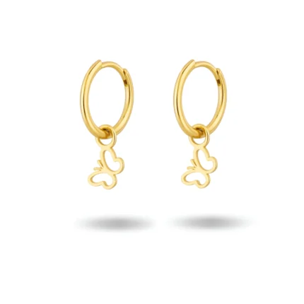 گوشواره حلقه‌ای با آویز پروانه کد 100102
