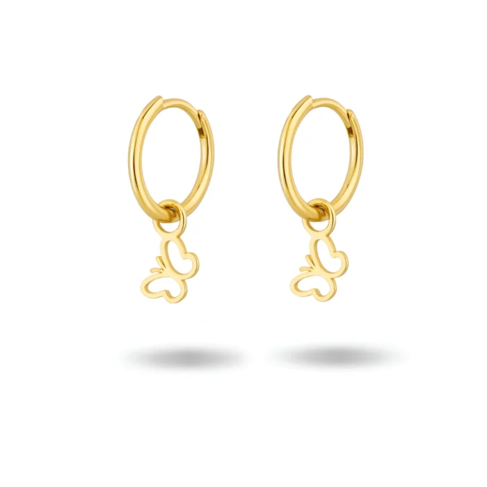 گوشواره حلقه‌ای با آویز پروانه کد 100102