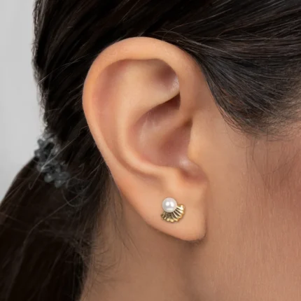 گوشواره طلای صدف با مروارید کد 100093