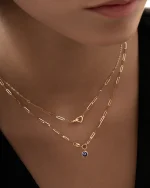 گردنبند دو قلب نگیندار با زنجیر هرمس کد 100319