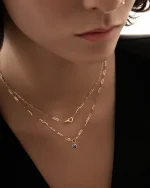 گردنبند دو قلب نگیندار با زنجیر هرمس کد 100319