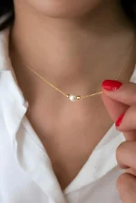 گردنبند دوگوی طلا و مروارید کد 100396