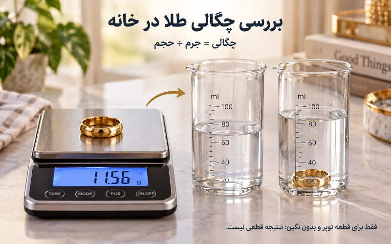 روشهای خانگی تشخیص طلا از بدل در منزل 2 بررسی چگالی با ابزار دقیق